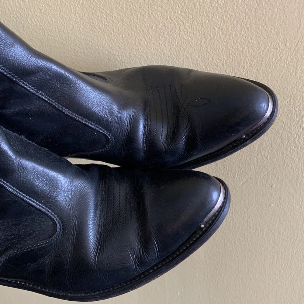 Vintage Leather Cowboy Boots with Metal Tip - Picture 3 of 5